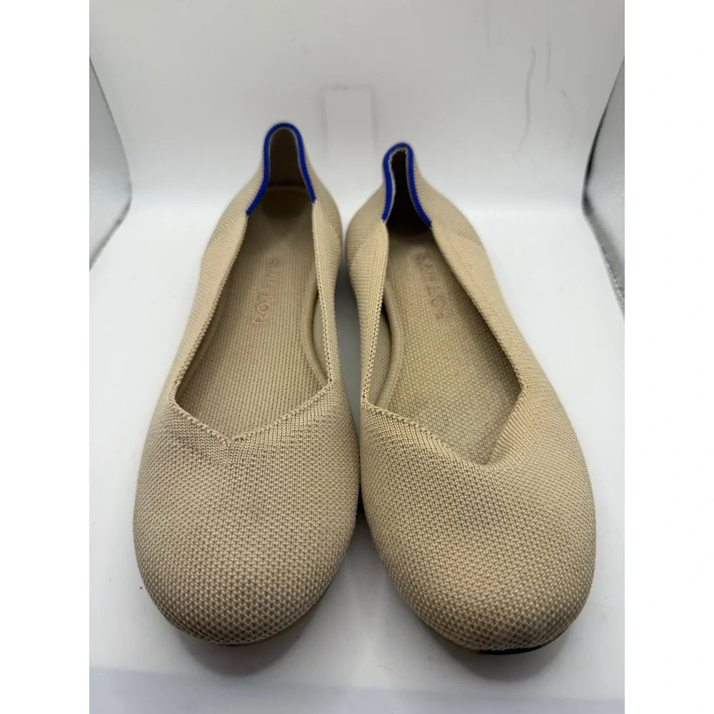 Rothys The Point Sand Beige Knit Pointed Toe Flats Tortoiseshell Sole Womens‎ 8